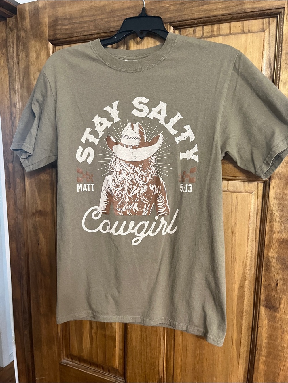 Port and Company Olive Short Sleeve "Stay Salty Cowgirl" Tee